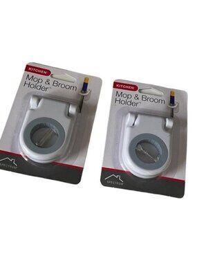 Spectrum Mop and Broom Holder Wall Mounted White Set of 2 New in Packaging